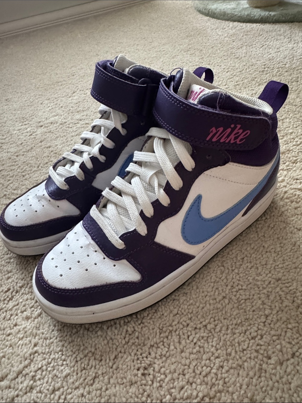 Nike court borough mid 2 High-Top Sneakers in White, Purple & Light Blue